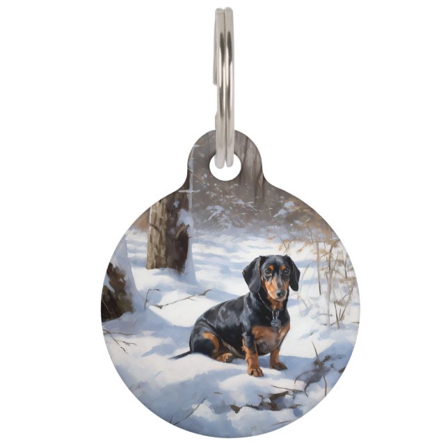 Dachshund Let It Snow Christmas Pet ID Tag (Front)