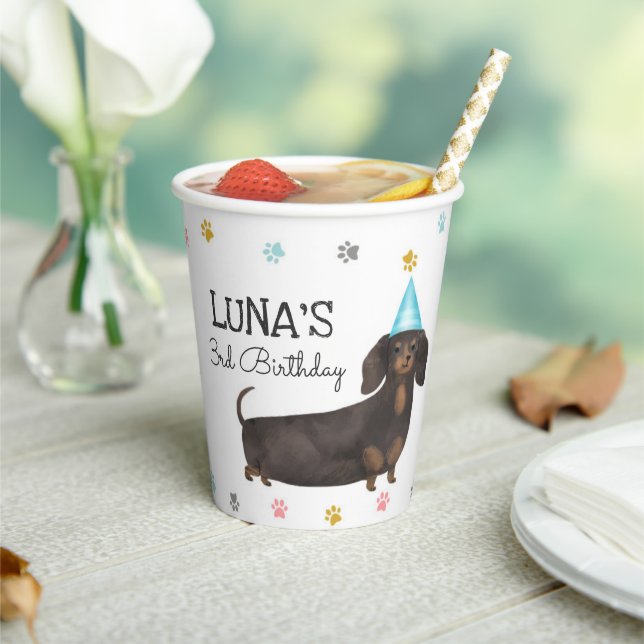 Dachshund Lets Pawty Dog Birthday Party Paper Cup (Insitu)