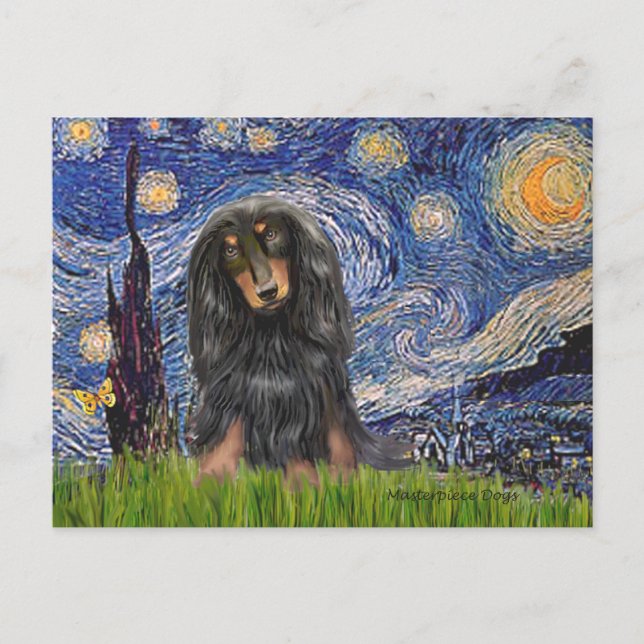 Dachshund (LHBT) - Starry Night Postcard (Front)