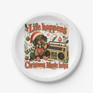 Dachshund Life Happens Christmas Music Helps Paper Plates