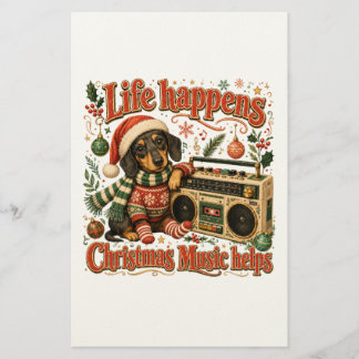 Dachshund Life Happens Christmas Music Helps Stationery
