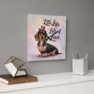 Dachshund Little Legs Lots of Love Square Wall Clock