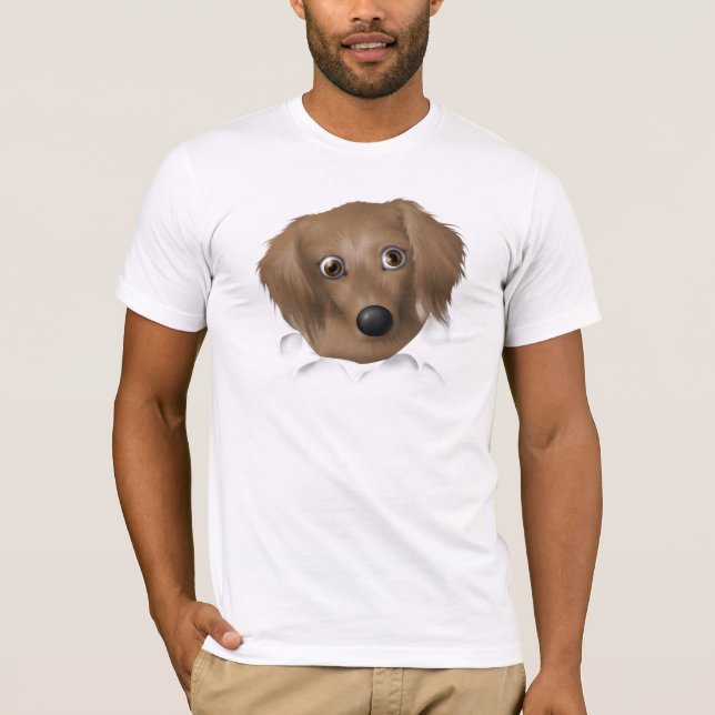 Dachshund (Long Hair) Busting Out T-Shirt (Front)