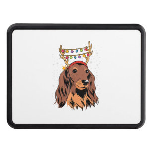 Dachshund Long Hair Reindeer Christmas Tree Lights Hitch Cover