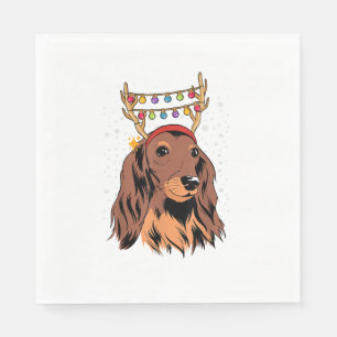 Dachshund Long Hair Reindeer Christmas Tree Lights Napkins
