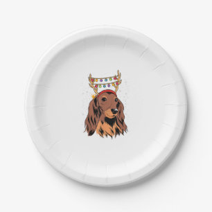 Dachshund Long Hair Reindeer Christmas Tree Lights Paper Plates