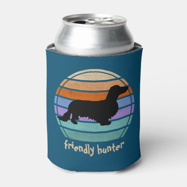 Dachshund Long Hair - Silhouette 1 Can Cooler (Can Front)