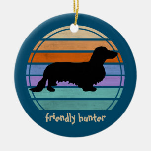 Dachshund Long Hair - Silhouette 1 Ceramic Ornament