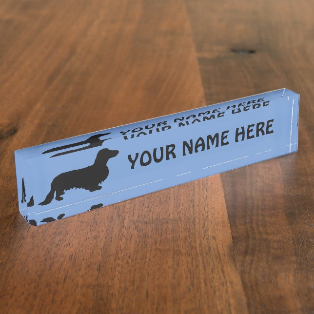 Dachshund Long Hair - Silhouette 1 Desk Name Plate (Side)