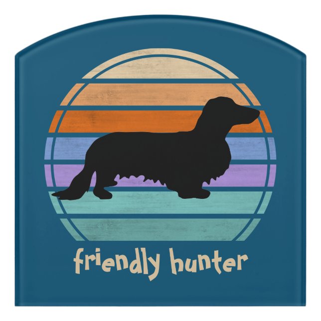 Dachshund Long Hair - Silhouette 1 Door Sign (Contour Front)