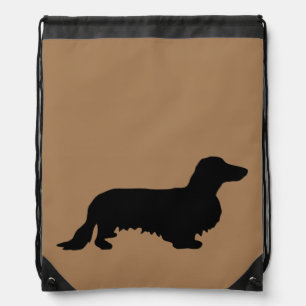 Dachshund Long Hair - Silhouette 1 Drawstring Bag