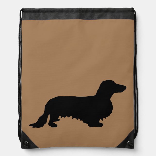 Dachshund Long Hair - Silhouette 1 Drawstring Bag (Front)