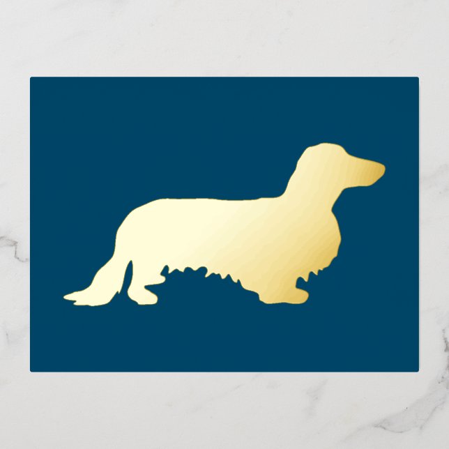 Dachshund Long Hair - Silhouette 1 Foil Holiday Postcard (Front)