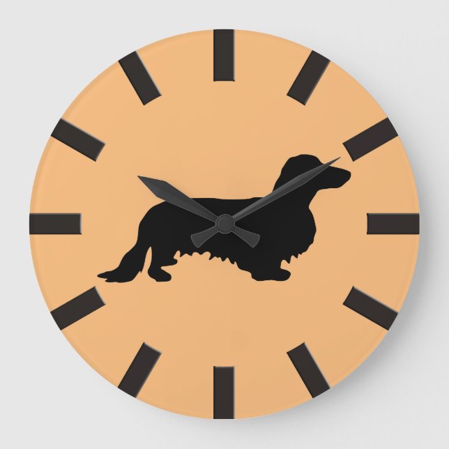 Dachshund Long Hair - Silhouette 1 Large Clock (Front)