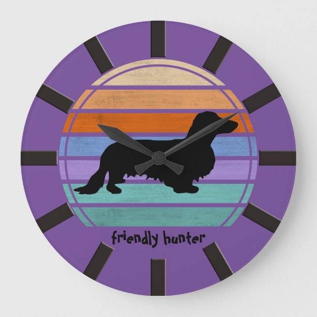 Dachshund Long Hair - Silhouette 1 Large Clock (Front)