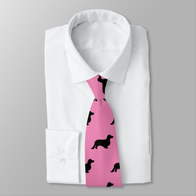 Dachshund Long Hair - Silhouette 1 Neck Tie (Tied)