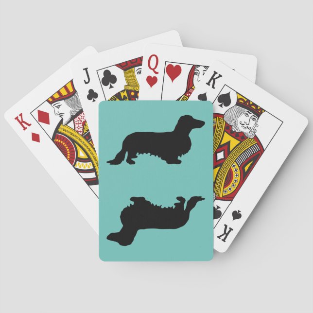 Dachshund Long Hair - Silhouette 1 Poker Cards (Back)