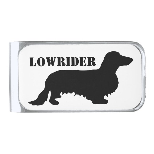 Dachshund Long Hair - Silhouette 1 Silver Finish Money Clip (Front)