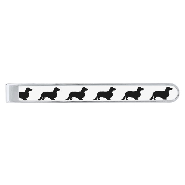 Dachshund Long Hair - Silhouette 1 Silver Finish Tie Bar (Front)