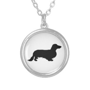 Dachshund Long Hair - Silhouette 1 Silver Plated Necklace