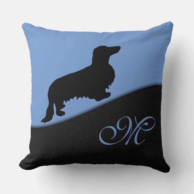 Dachshund Long Hair - Silhouette 1 Throw Pillow (Front)