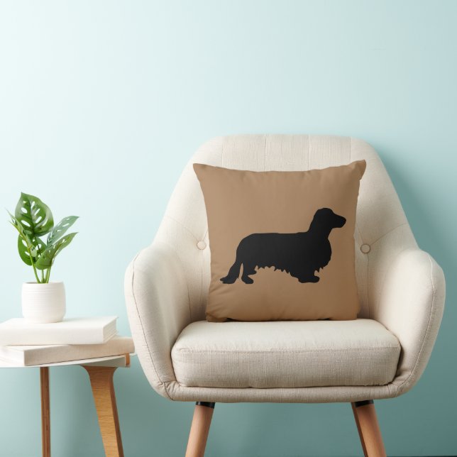 Dachshund Long Hair - Silhouette 1 Throw Pillow (Chair)