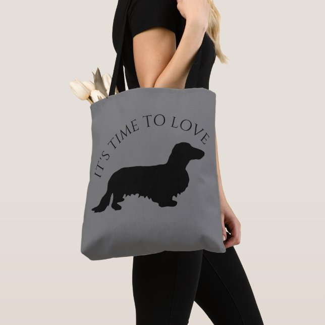 Dachshund Long Hair - Silhouette 1 Tote Bag (Close Up)