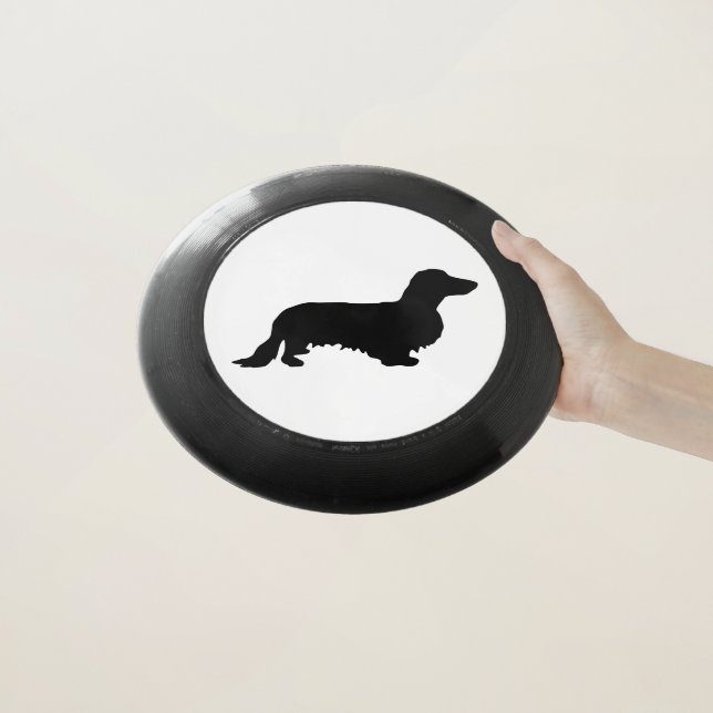 Dachshund Long Hair - Silhouette 1 Wham-O Frisbee (In Hand)