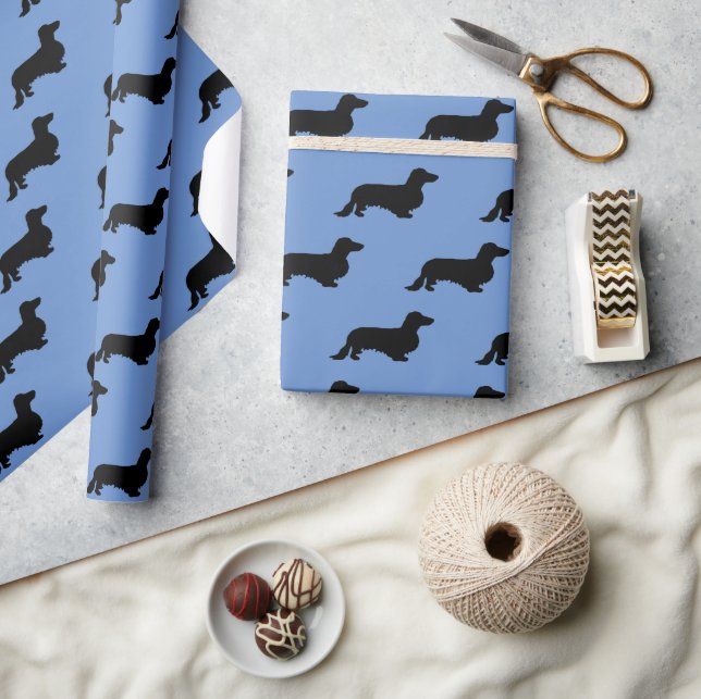 Dachshund Long Hair - Silhouette 1 Wrapping Paper (Crafts)