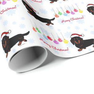 Dachshund Long Haired Black and Tan Christmas Wrapping Paper