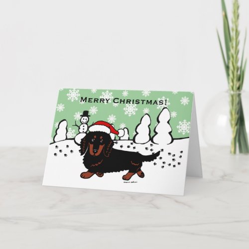 Dachshund Long Haired Black and Tan Holiday Card