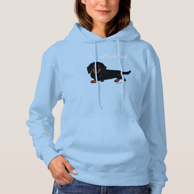 Dachshund Long Haired Black and Tan Hoodie (Front)