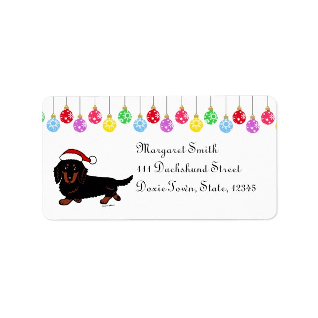 Dachshund Long Haired Black and Tan Santa Label (Front)