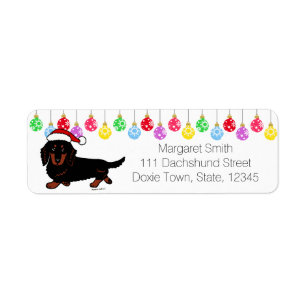 Dachshund Long Haired Black and Tan Santa Label