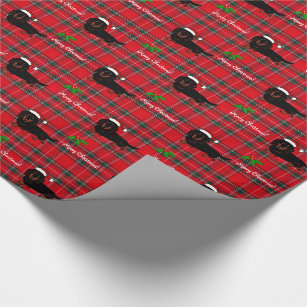 Dachshund Long Haired Black and Tan Tartan Wrapping Paper