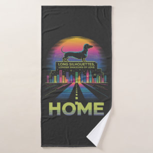 Dachshund Long Silhouettes, Longer Shadows Of Love Bath Towel