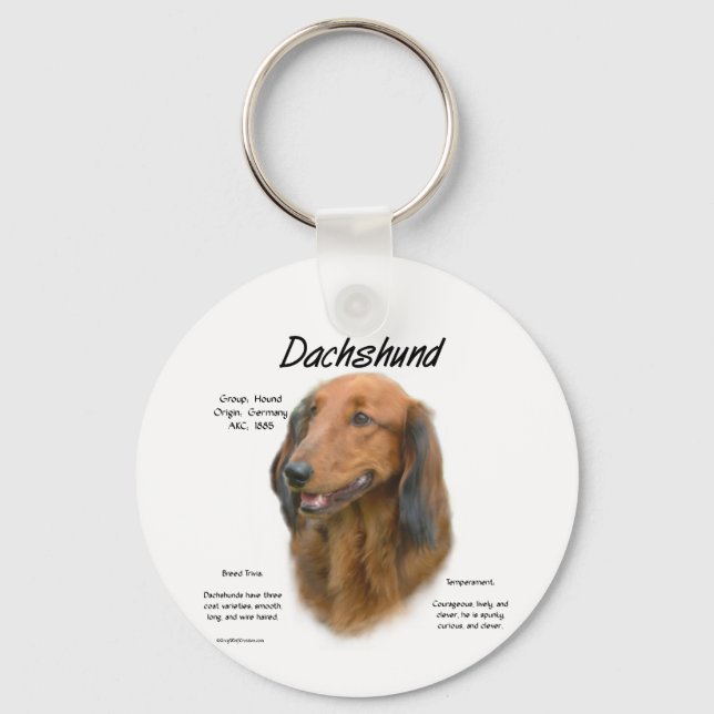 Dachshund (longhair) History Design Keychain (Front)