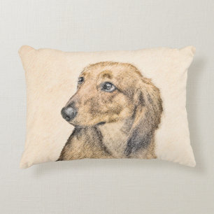 Dachshund (Longhaired) Painting - Original Dog Art Accent Pillow