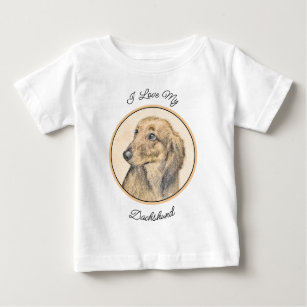 Dachshund (Longhaired) Painting - Original Dog Art Baby T-Shirt