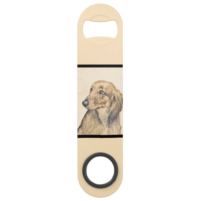 Dachshund (Longhaired) Painting - Original Dog Art Bar Key (Back)