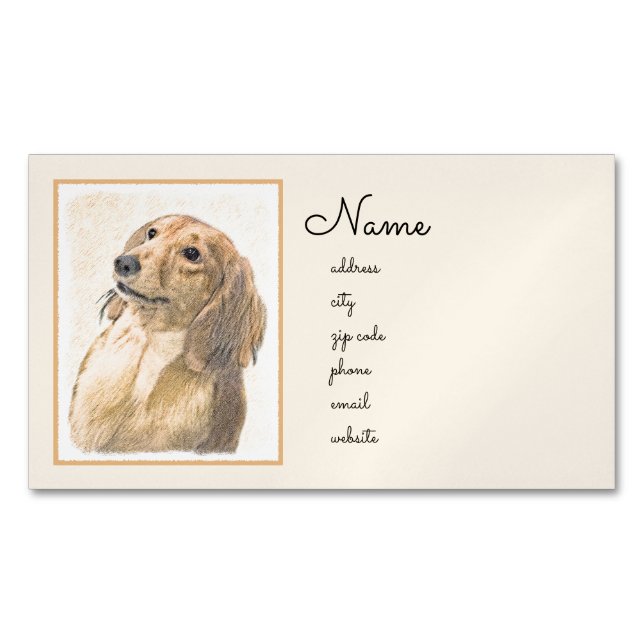 Dachshund (Longhaired) Painting - Original Dog Art Business Card Magnet (Front)