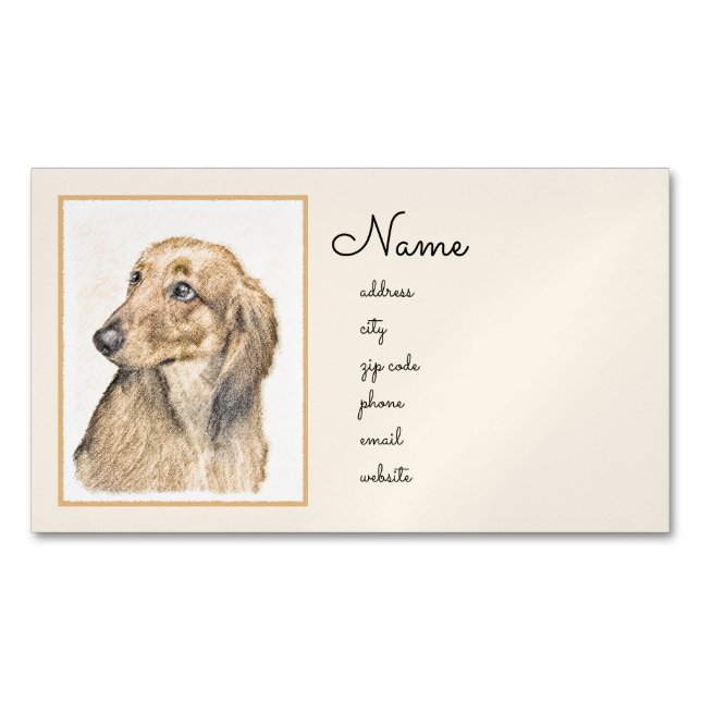 Dachshund (Longhaired) Painting - Original Dog Art Business Card Magnet (Front)