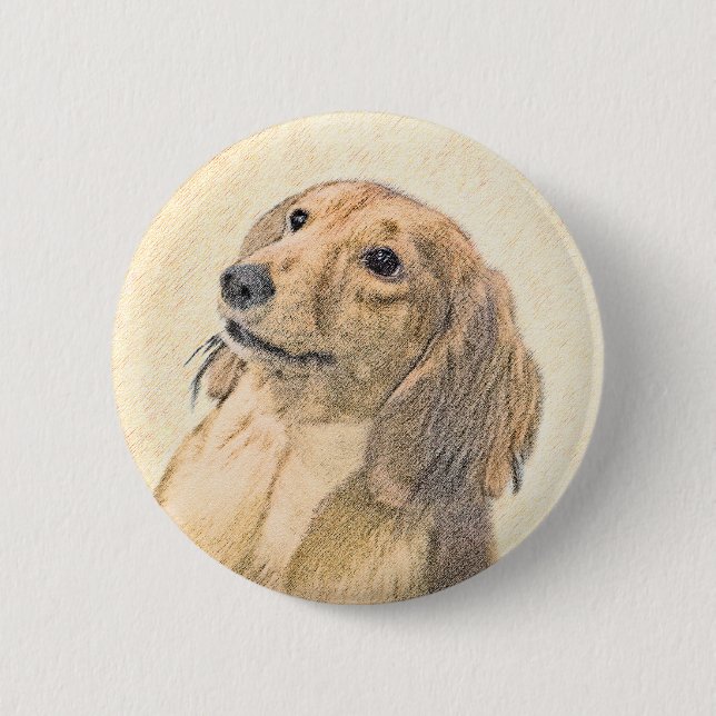 Dachshund (Longhaired) Painting - Original Dog Art Button (Front)