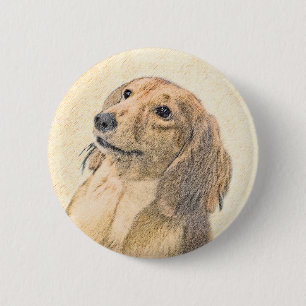 Dachshund (Longhaired) Painting - Original Dog Art Button