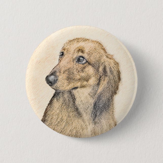 Dachshund (Longhaired) Painting - Original Dog Art Button (Front)