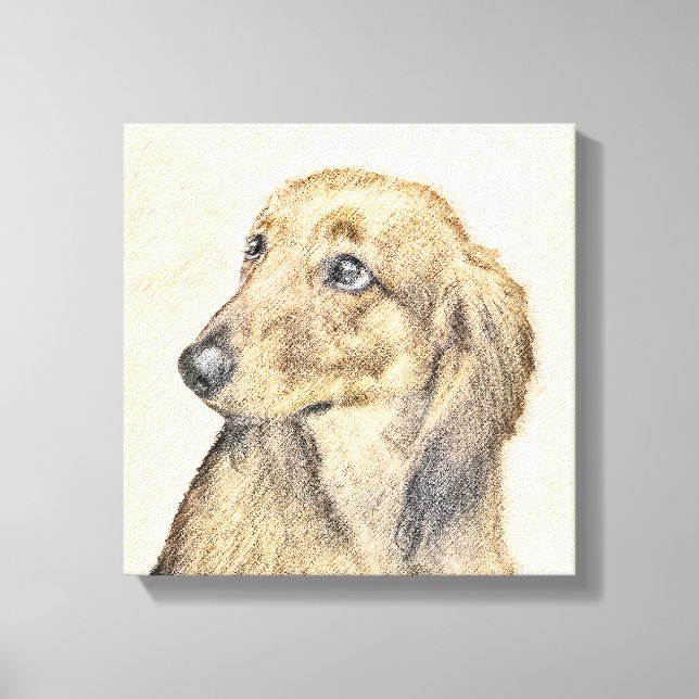 Dachshund (Longhaired) Painting - Original Dog Art Canvas Print (Front)