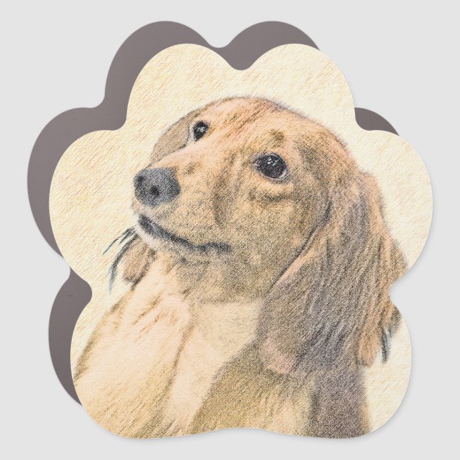 Dachshund (Longhaired) Painting - Original Dog Art Car Magnet (Front)