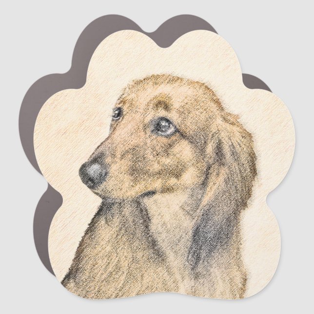 Dachshund (Longhaired) Painting - Original Dog Art Car Magnet (Front)