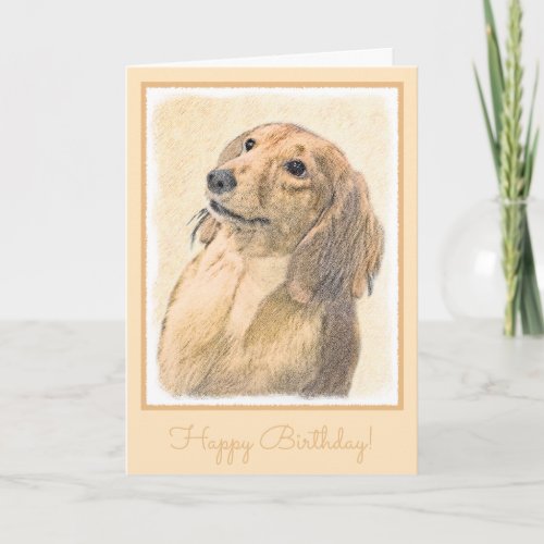 Dachshund Longhaired Painting _ Original Dog Art Card