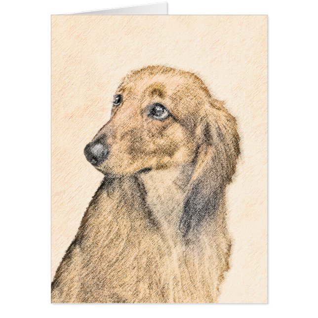 Dachshund (Longhaired) Painting - Original Dog Art Card (Front)